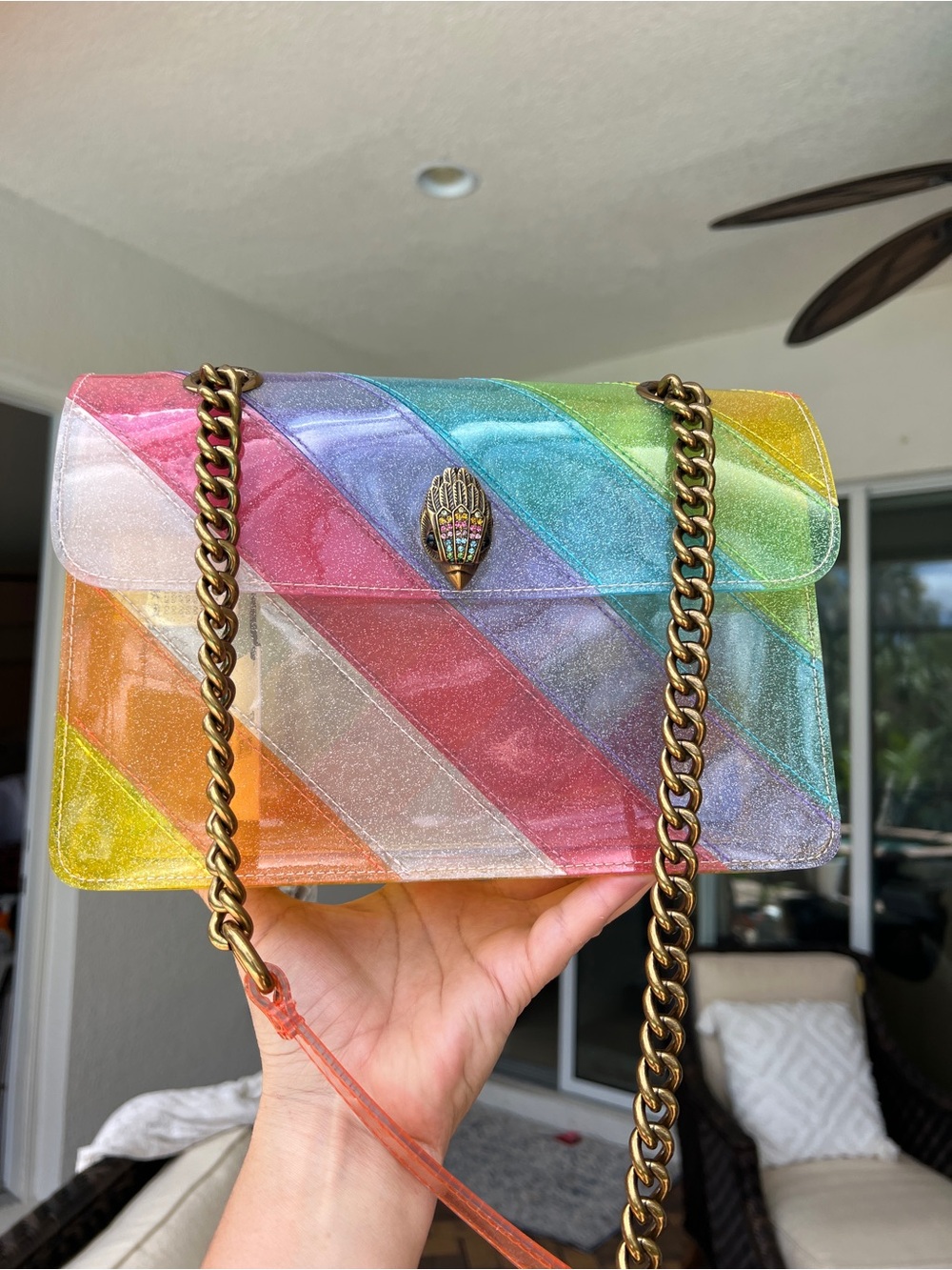 KURT GEIGER  Kensington Vinyl CLEAR RAINBOW GLITTERED crossbody / shoulder bag - Picture 12 of 15